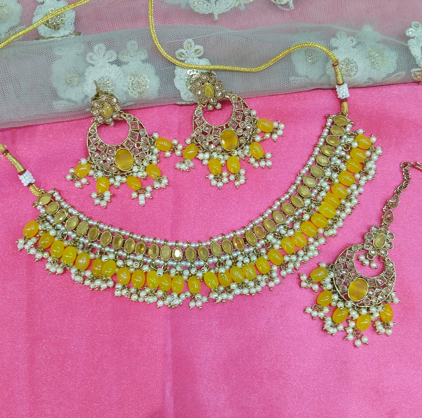 Yellow Choker Necklace Jewellery Sira Set