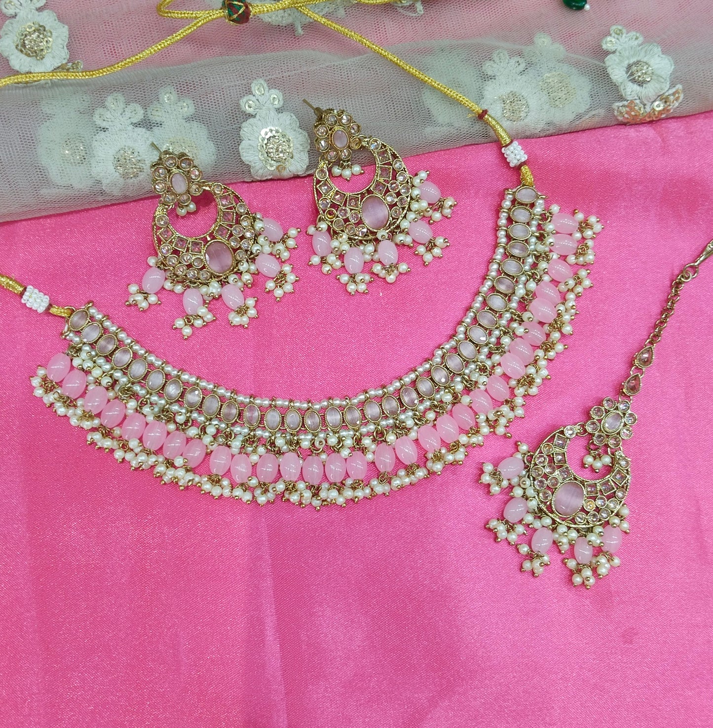 Baby Pink Choker Necklace Jewellery Sira Set