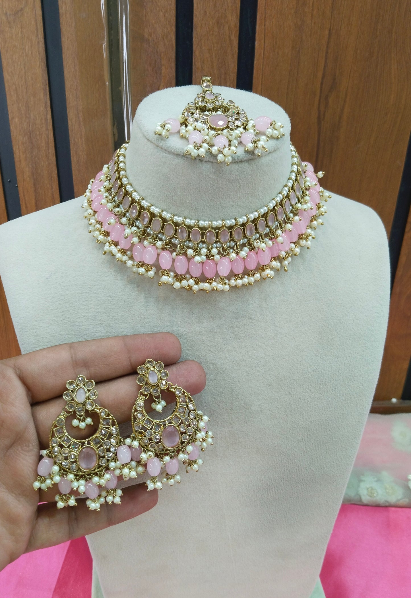 Baby Pink Choker Necklace Jewellery Sira Set