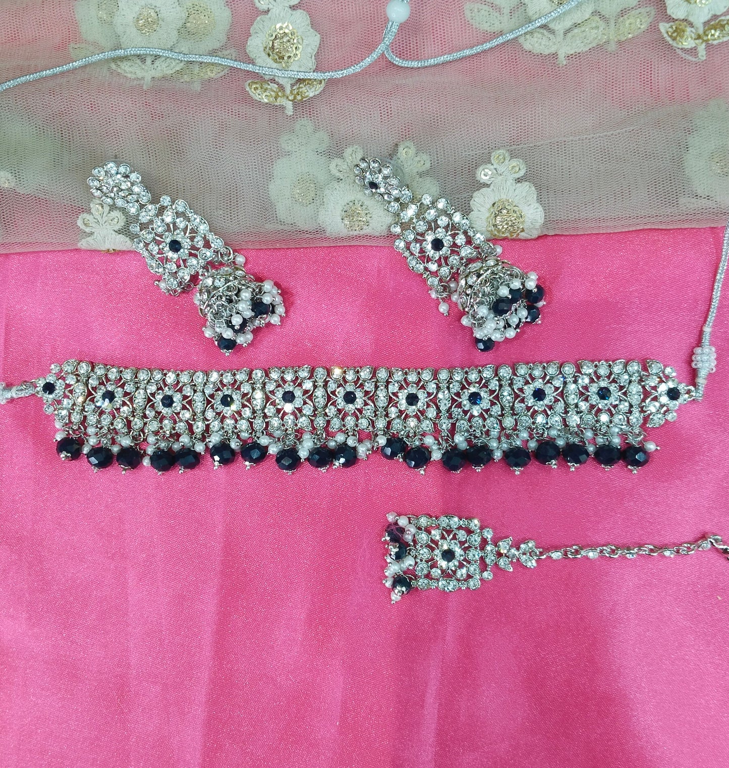 Silver Blue Choker Jewellery Sunnyvale Set