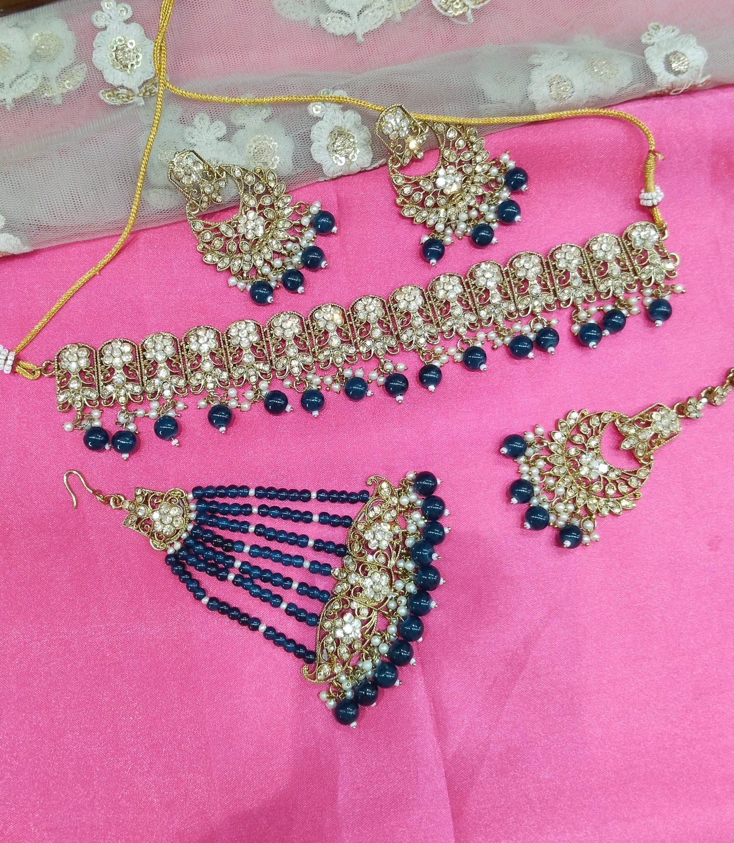 Blue Choker Jewellery Pakistani Jhumar Tejasvi Set