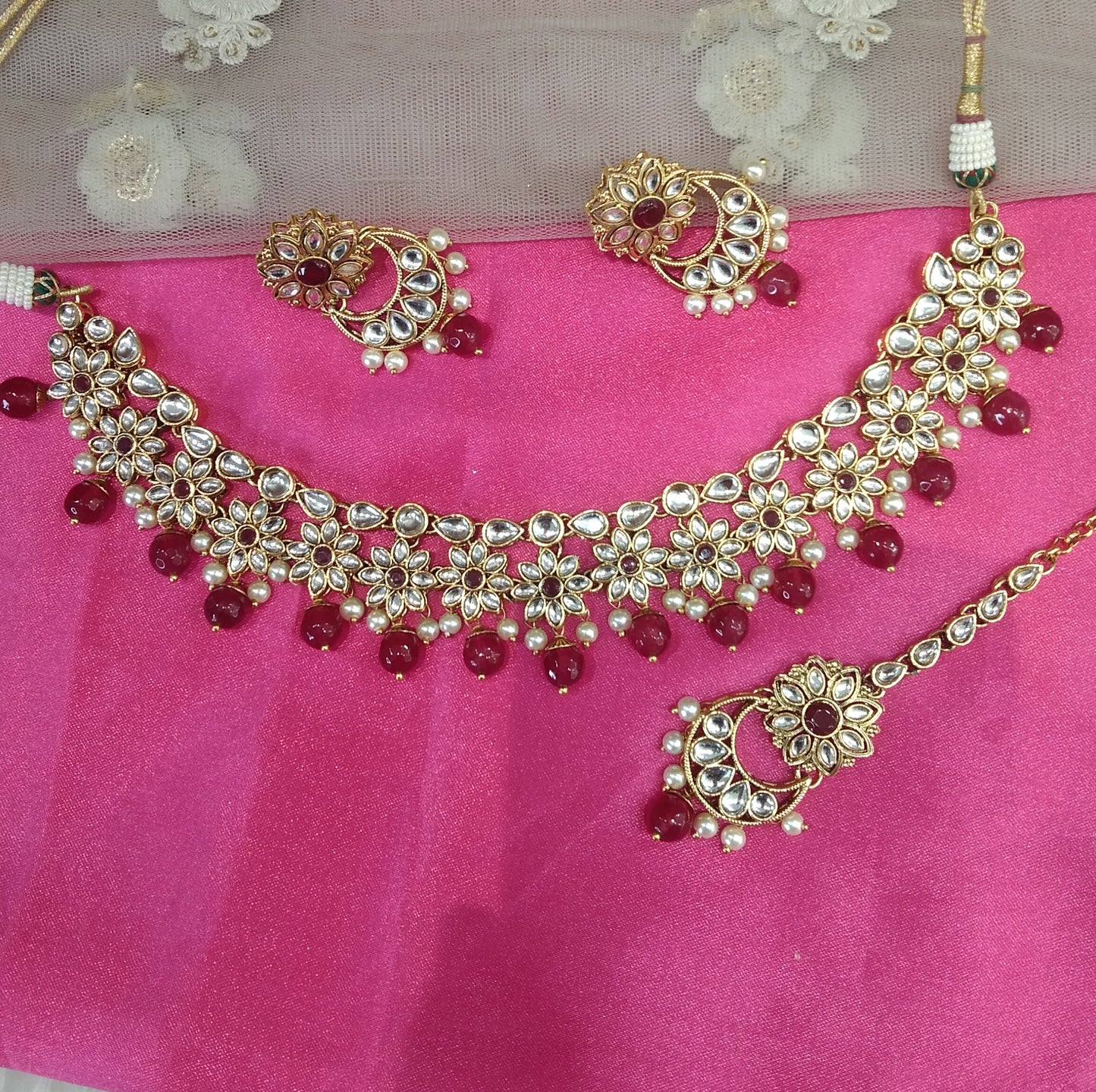 Ruby Kundan Necklace Jewellery Shinu Set