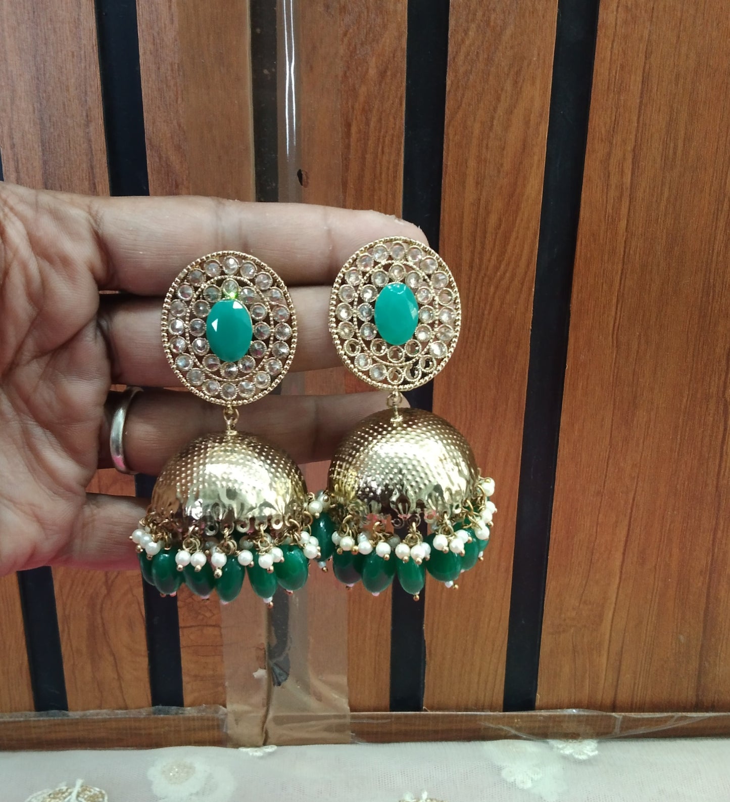 Green Jhumka Sara Bollywood Earrings