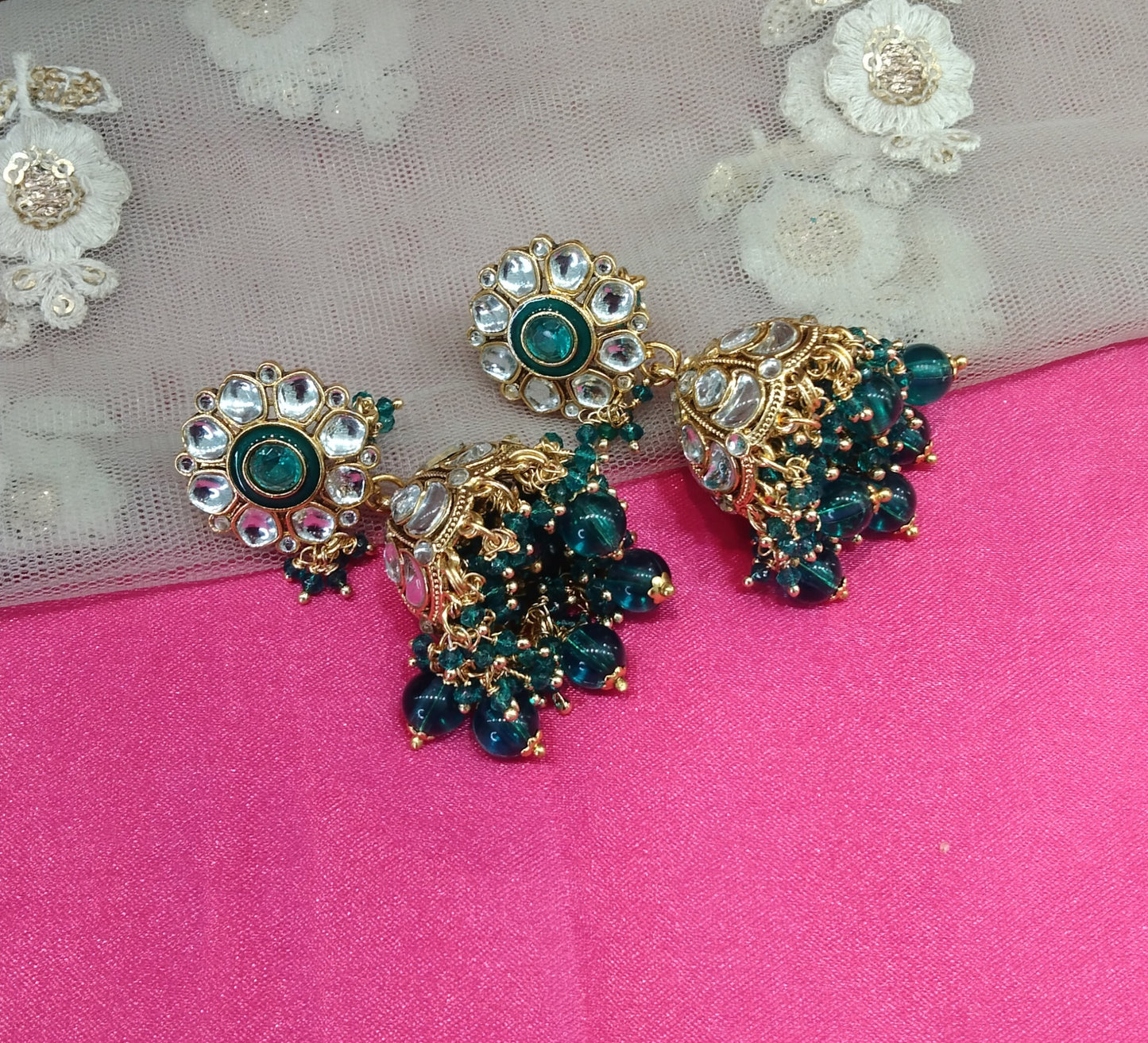 Rama Green Kundan Jhumka Emporio Bollywood Earrings