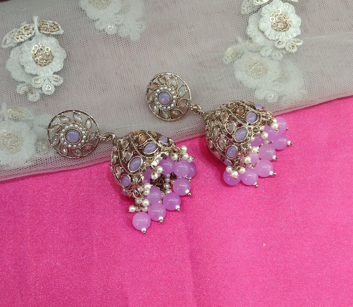 Antique Lavender Jhumka Suman Bollywood Earrings
