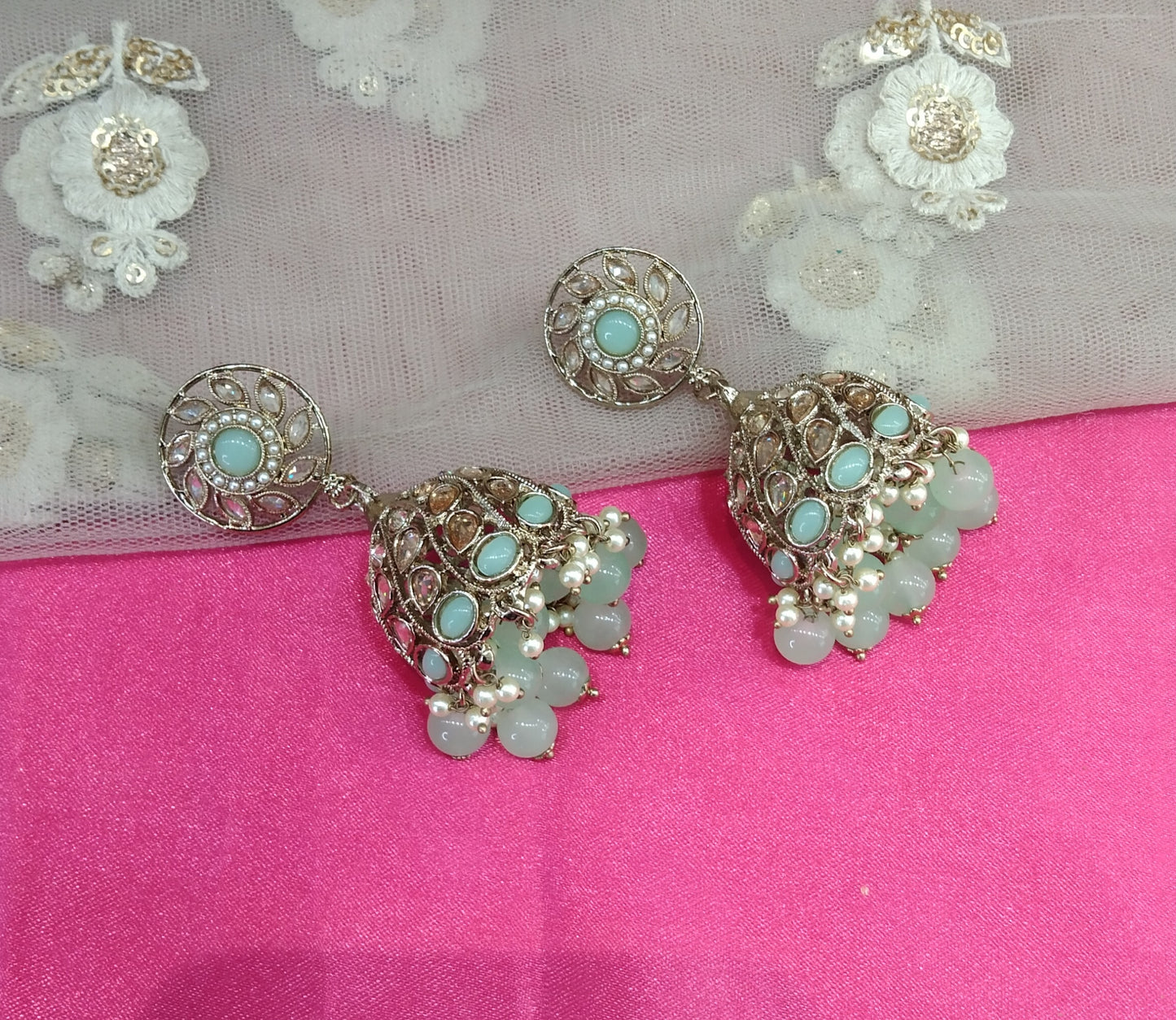 Antique Pista Jhumka Suman Bollywood Earrings