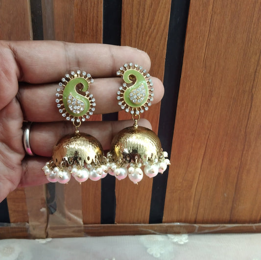 Pista Antique  Jhumka Ap Bollywood Earrings