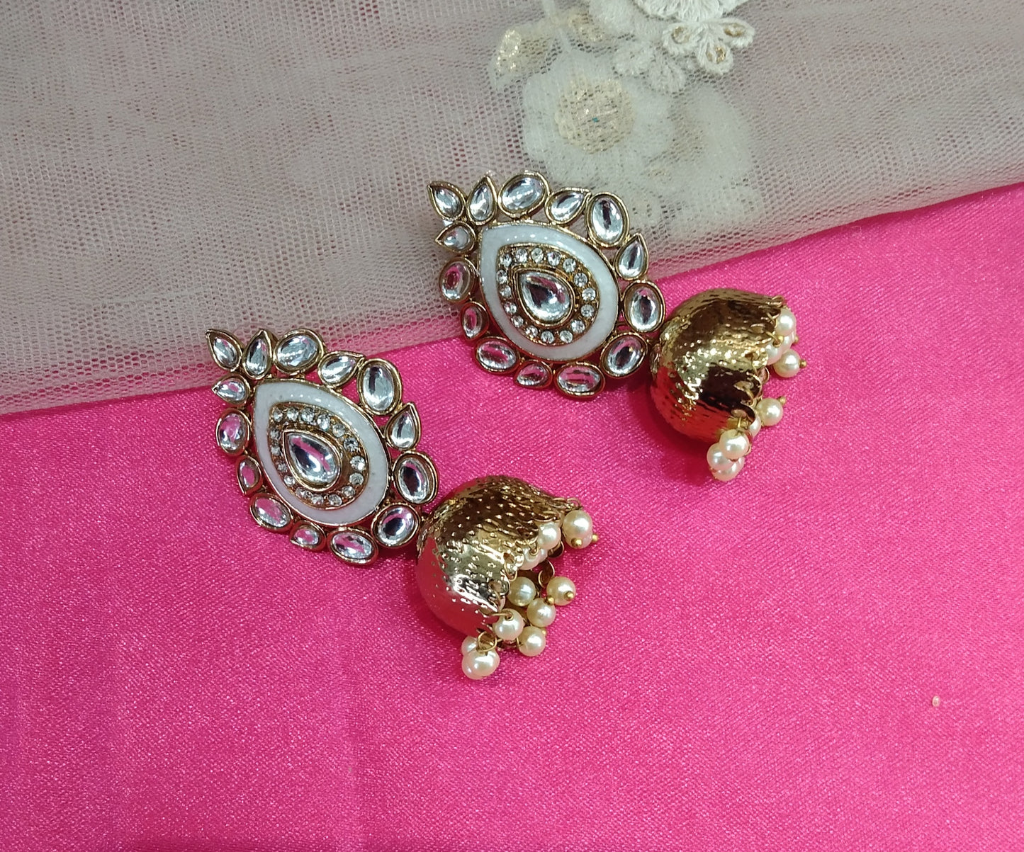 Antique White Jhumka Rules Bollywood Earrings
