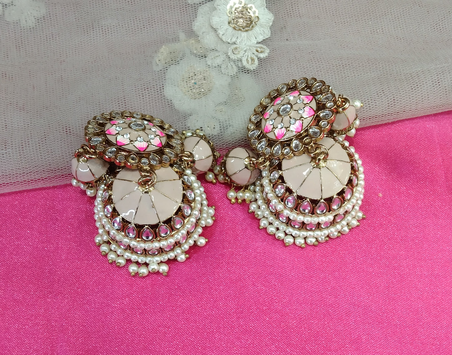 Peach Kundan Jhumka Ava Bollywood Earrings