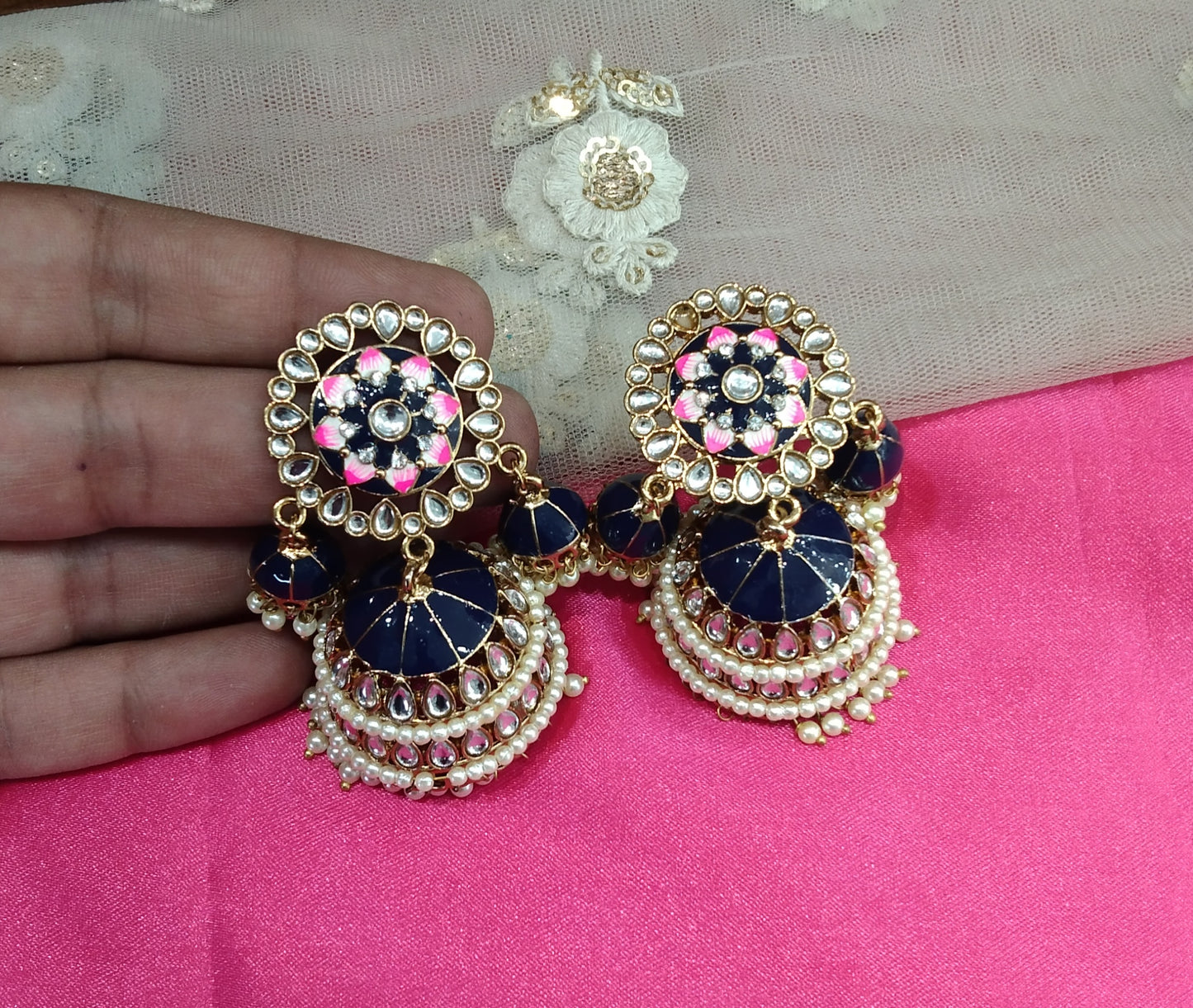 Blue Kundan Jhumka Ava Bollywood Earrings