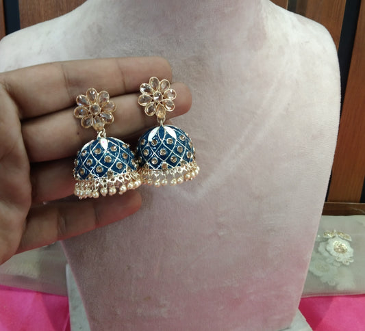 Navy Blue Kundan Jhumka Honey Bollywood Earrings