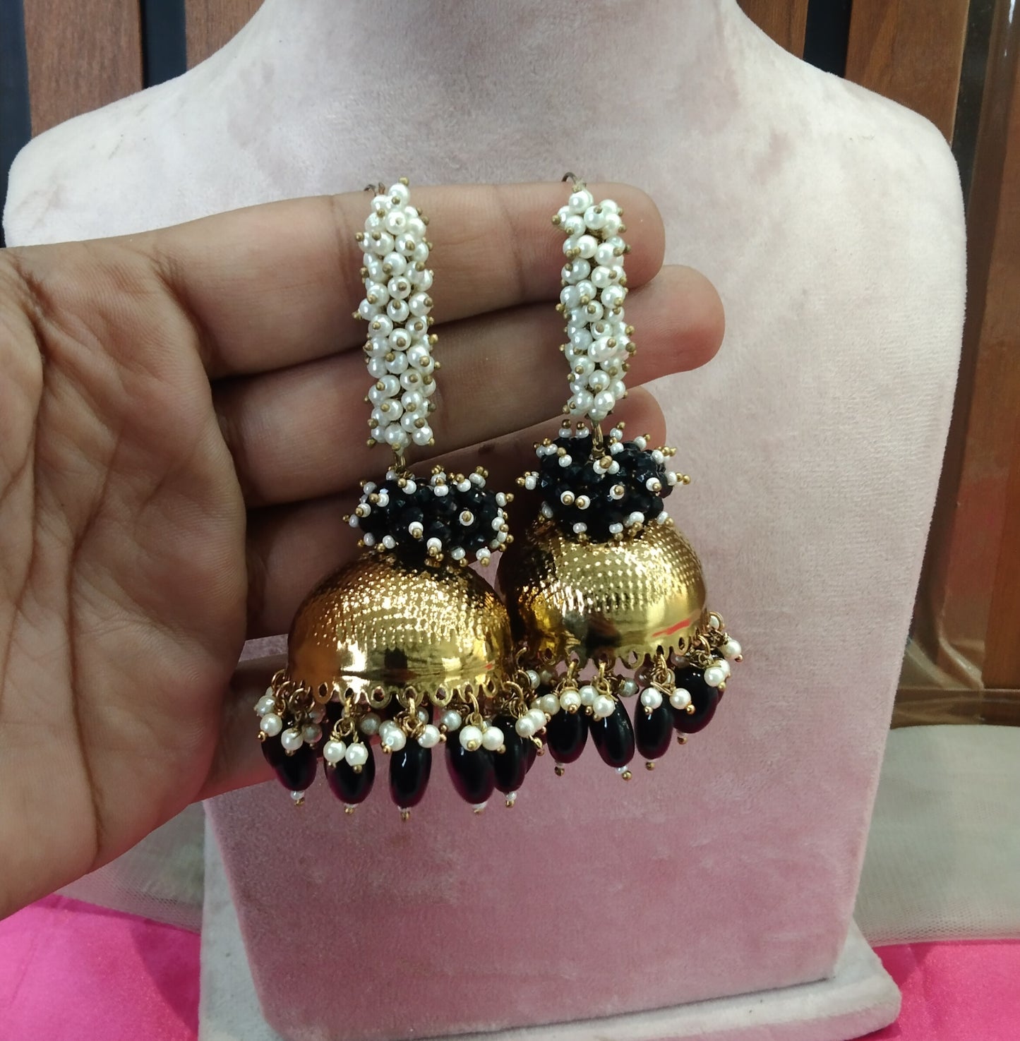 Black Jhumka Tiles Feat Bollywood Earrings