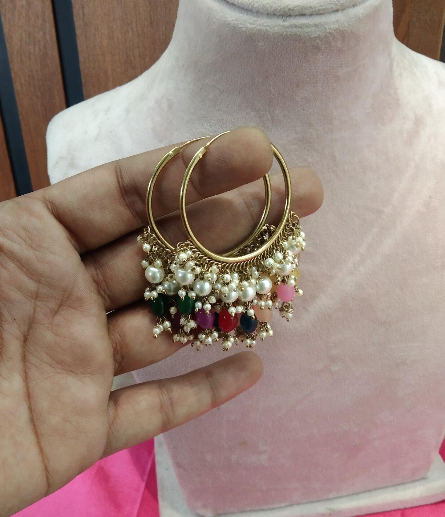 Multi Color Antique Balli Hoop Tenny Bollywood Earrings