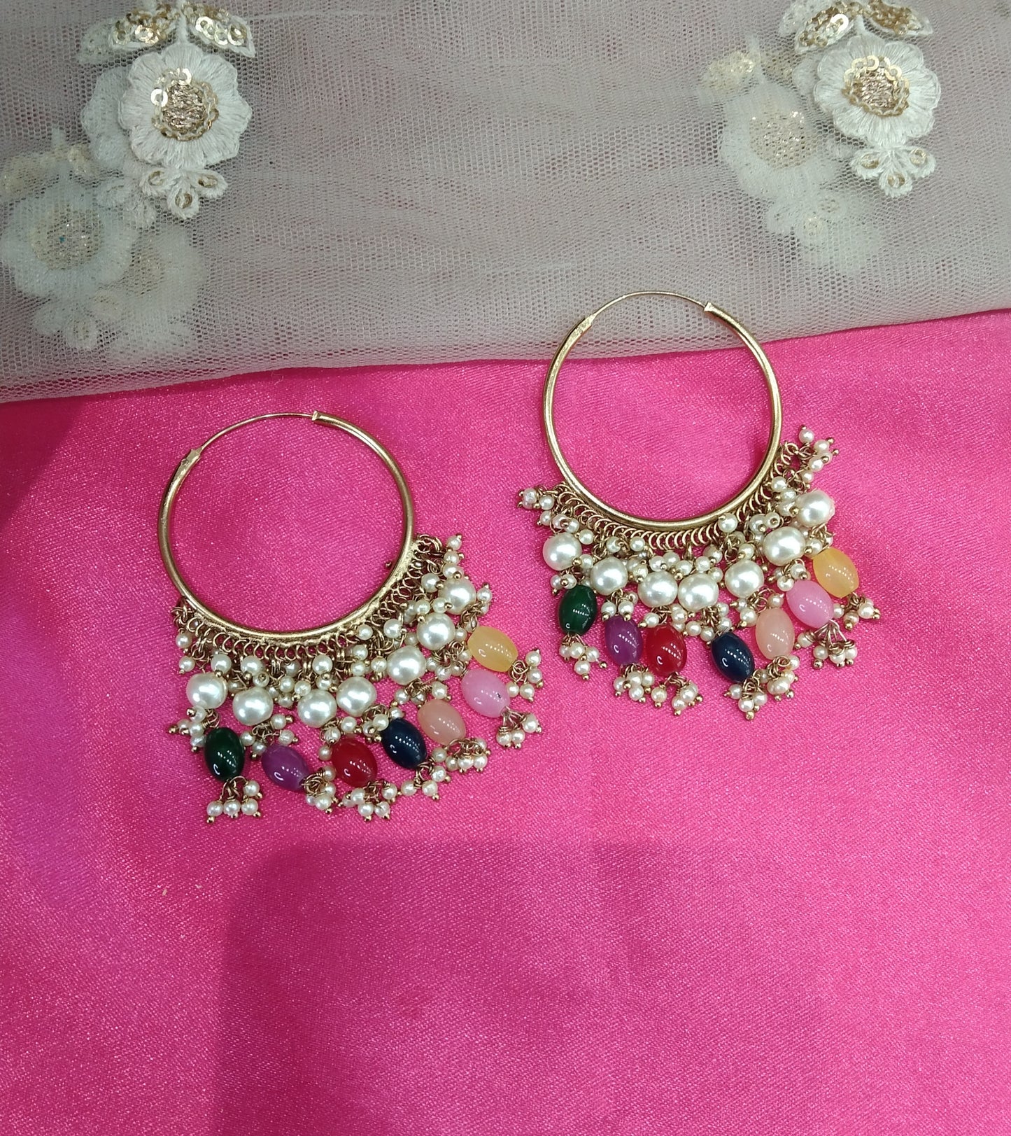 Multi Color Antique Balli Hoop Tenny Bollywood Earrings