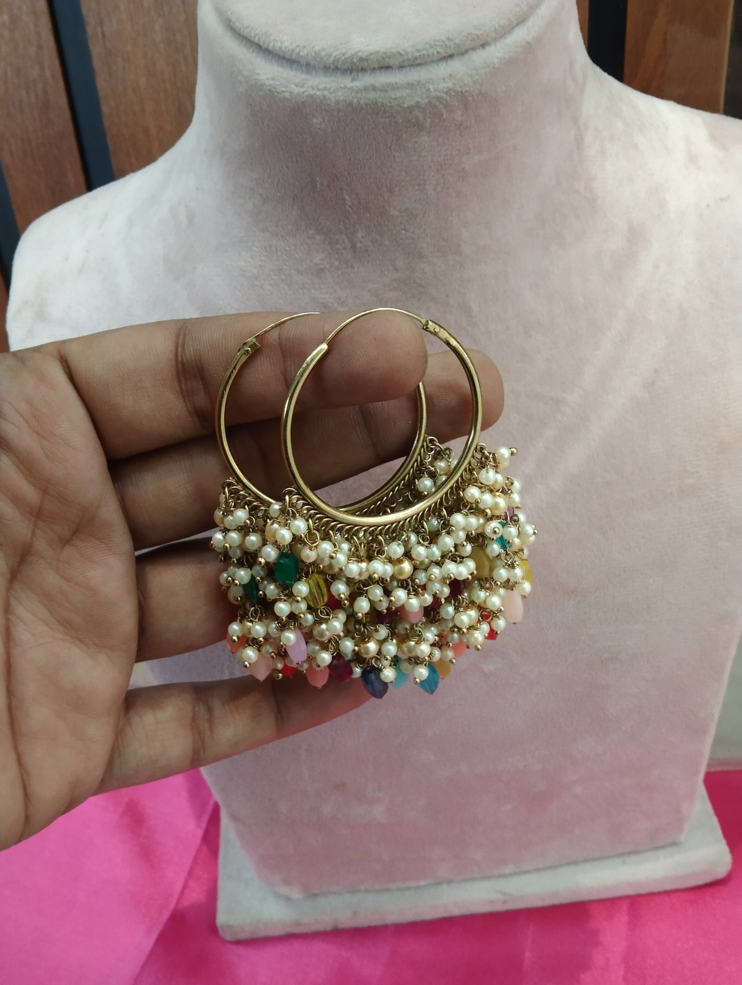 Multi Color Antique Balli Hoop Tenny Bollywood Earrings