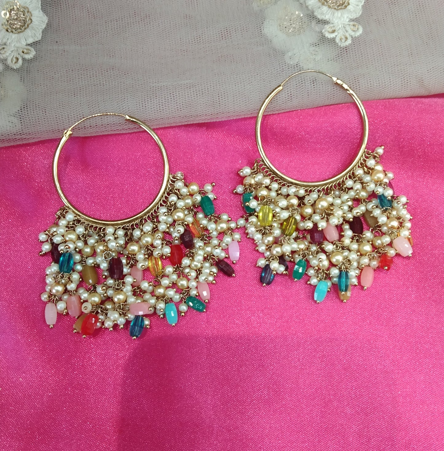 Multi Color Antique Balli Hoop Tenny Bollywood Earrings