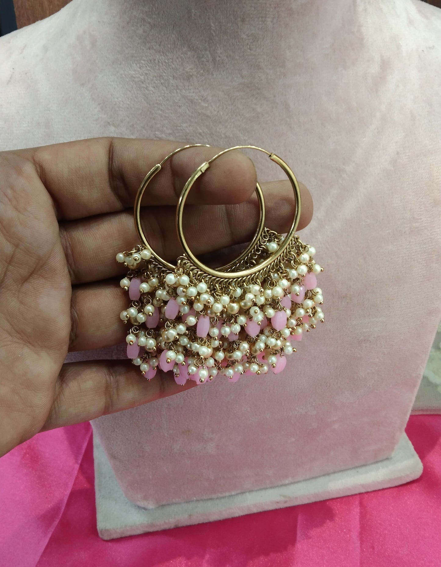 Pink Antique Balli Hoop Tenny Bollywood Earrings