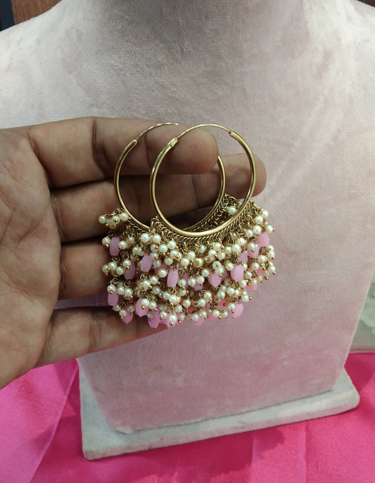 Pink Antique Balli Hoop Tenny Bollywood Earrings