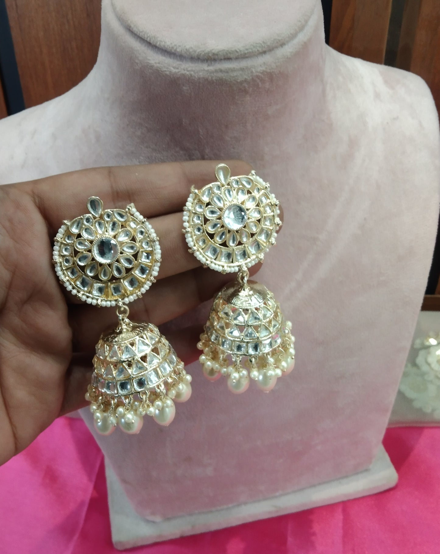 White Kundan Jhumka Page Bollywood Earrings