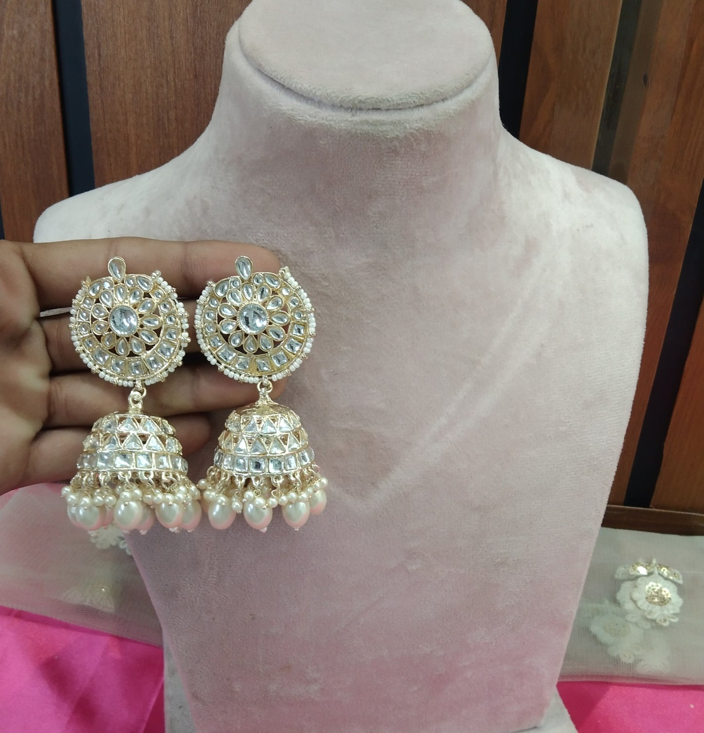 White Kundan Jhumka Page Bollywood Earrings