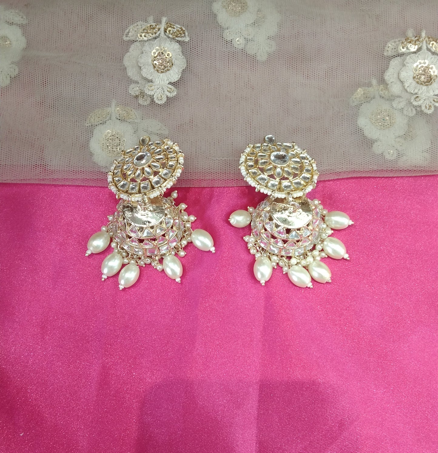 White Kundan Jhumka Page Bollywood Earrings