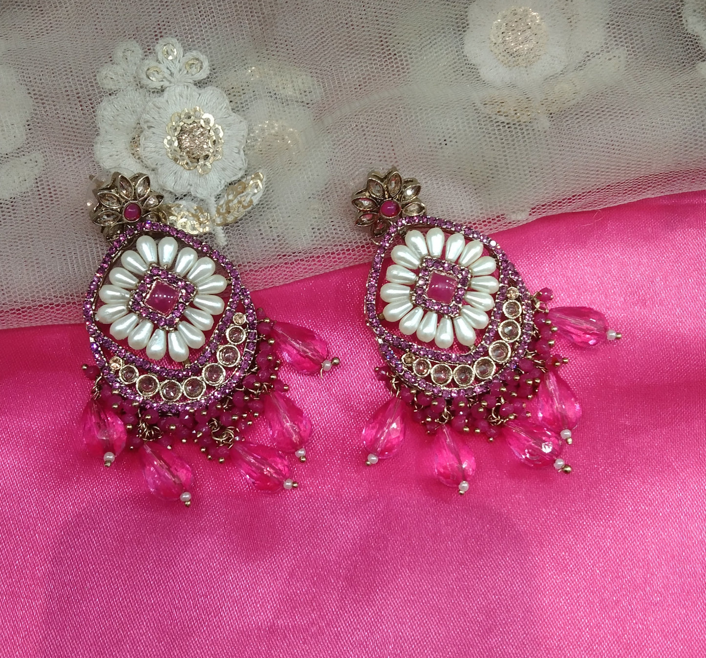 Dark Pink Kundan Jhumka Kavya Bollywood Earrings