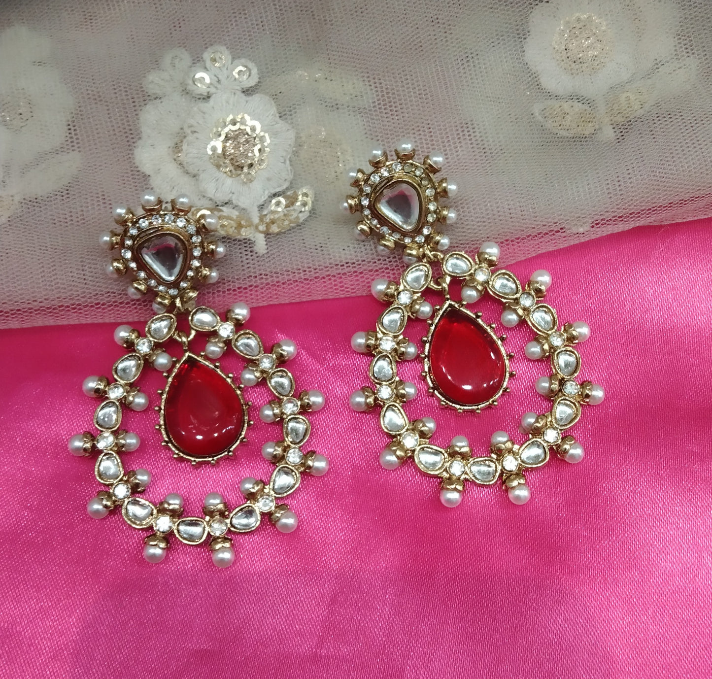 Maroon Kundan Hiral Bollywood Earrings