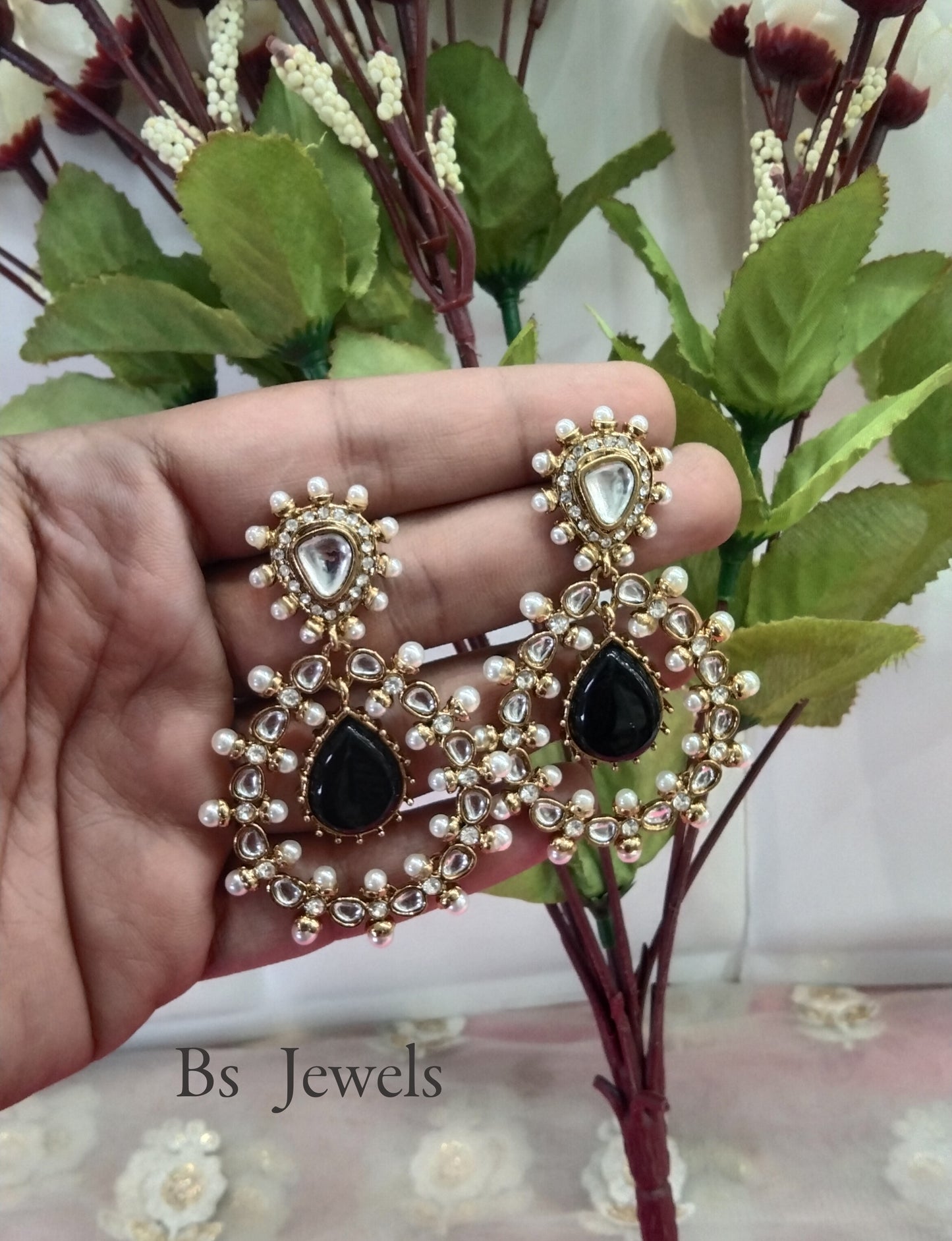 Black Kundan Hiral Bollywood Earrings