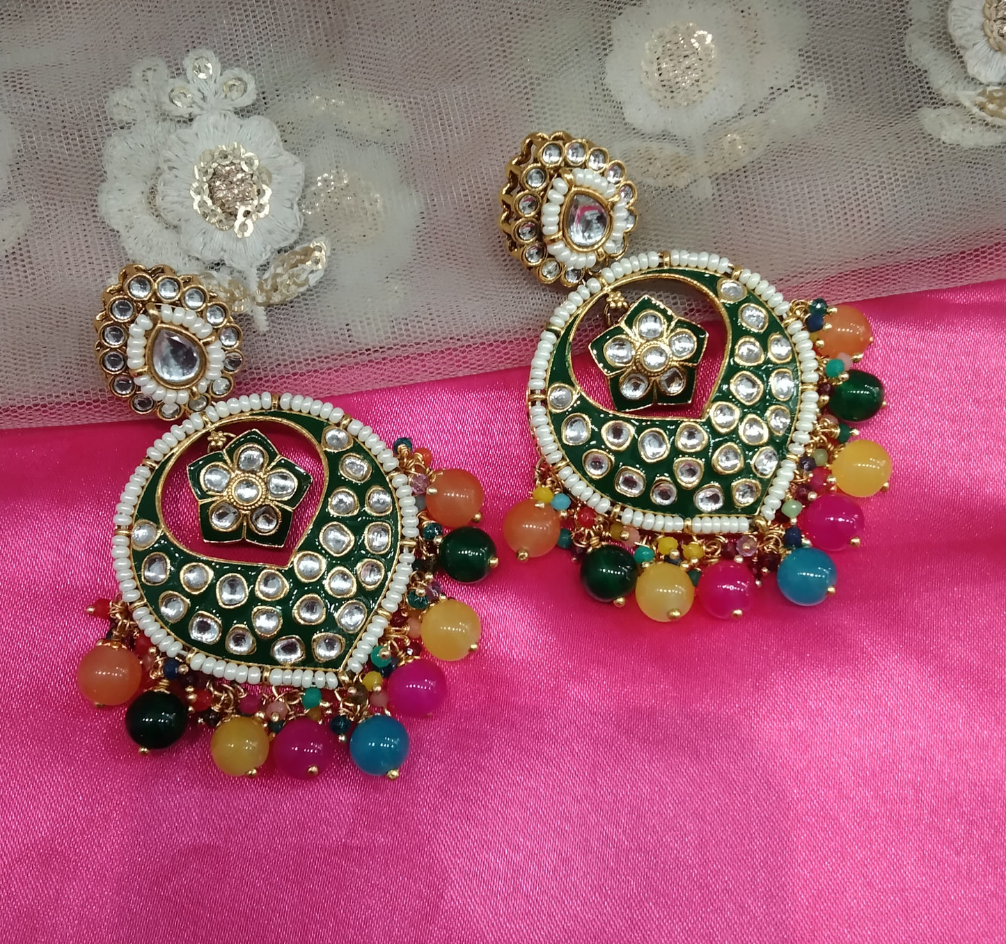 Multi colour Kundan Stand Bollywood Earrings