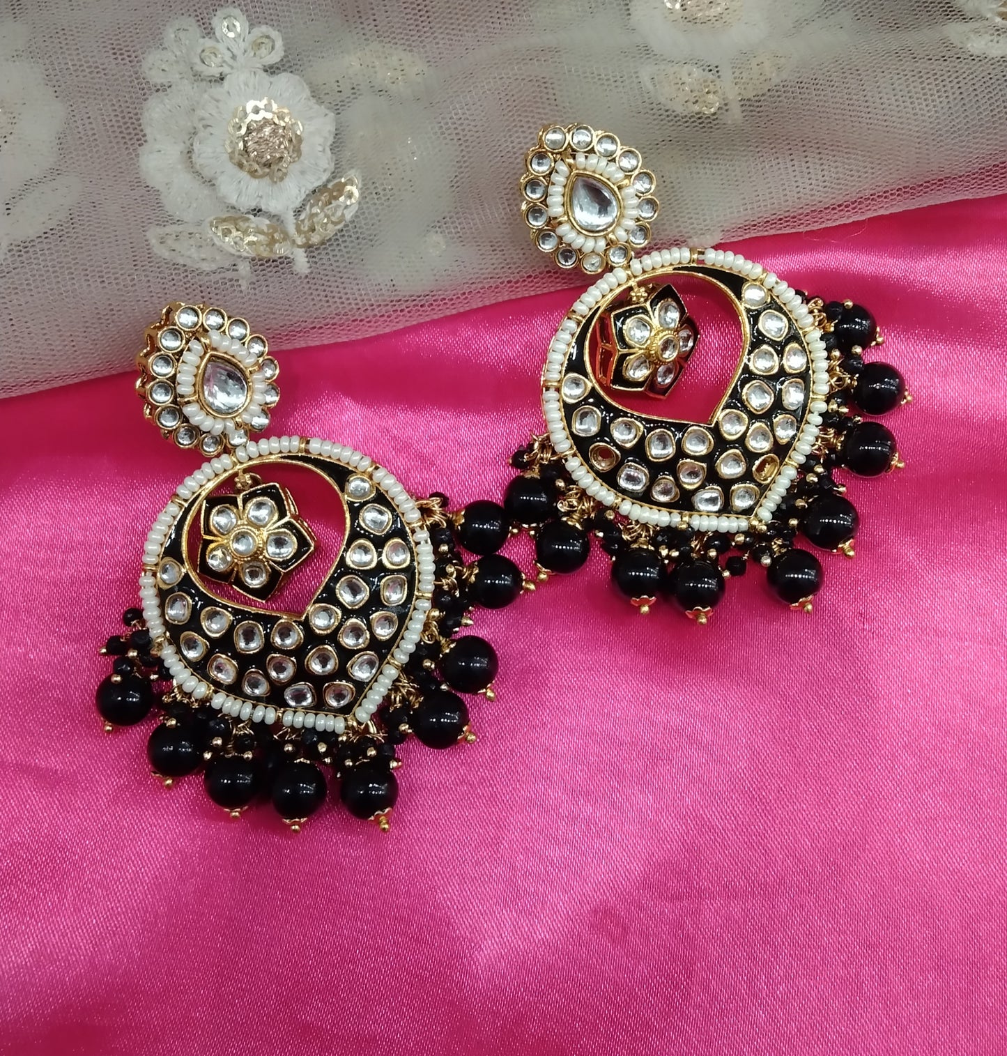Black Kundan Stand Bollywood Earrings