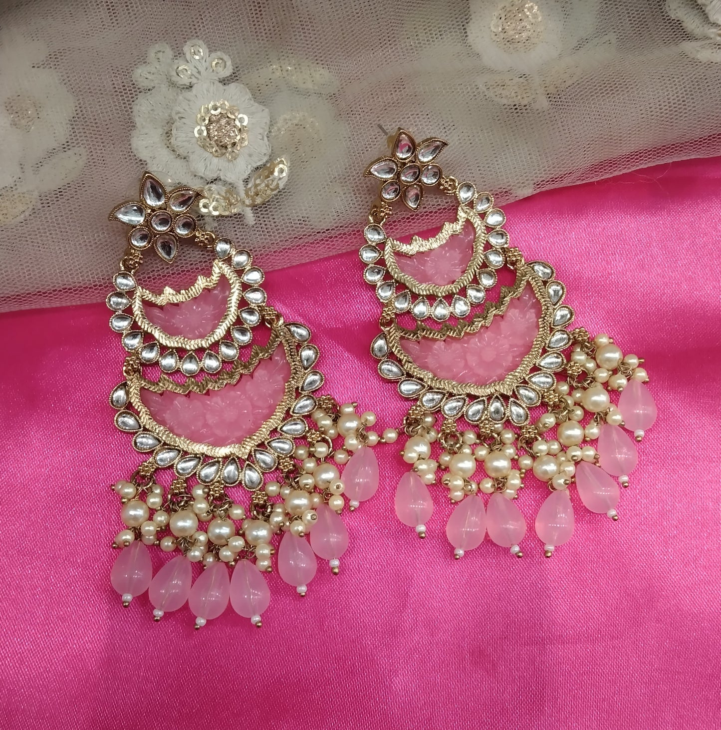 Pink Kundan Velli Bollywood Earrings