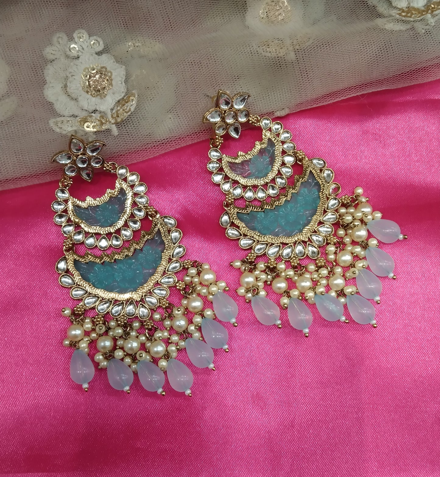 Sky Blue Kundan Velli Bollywood Earrings