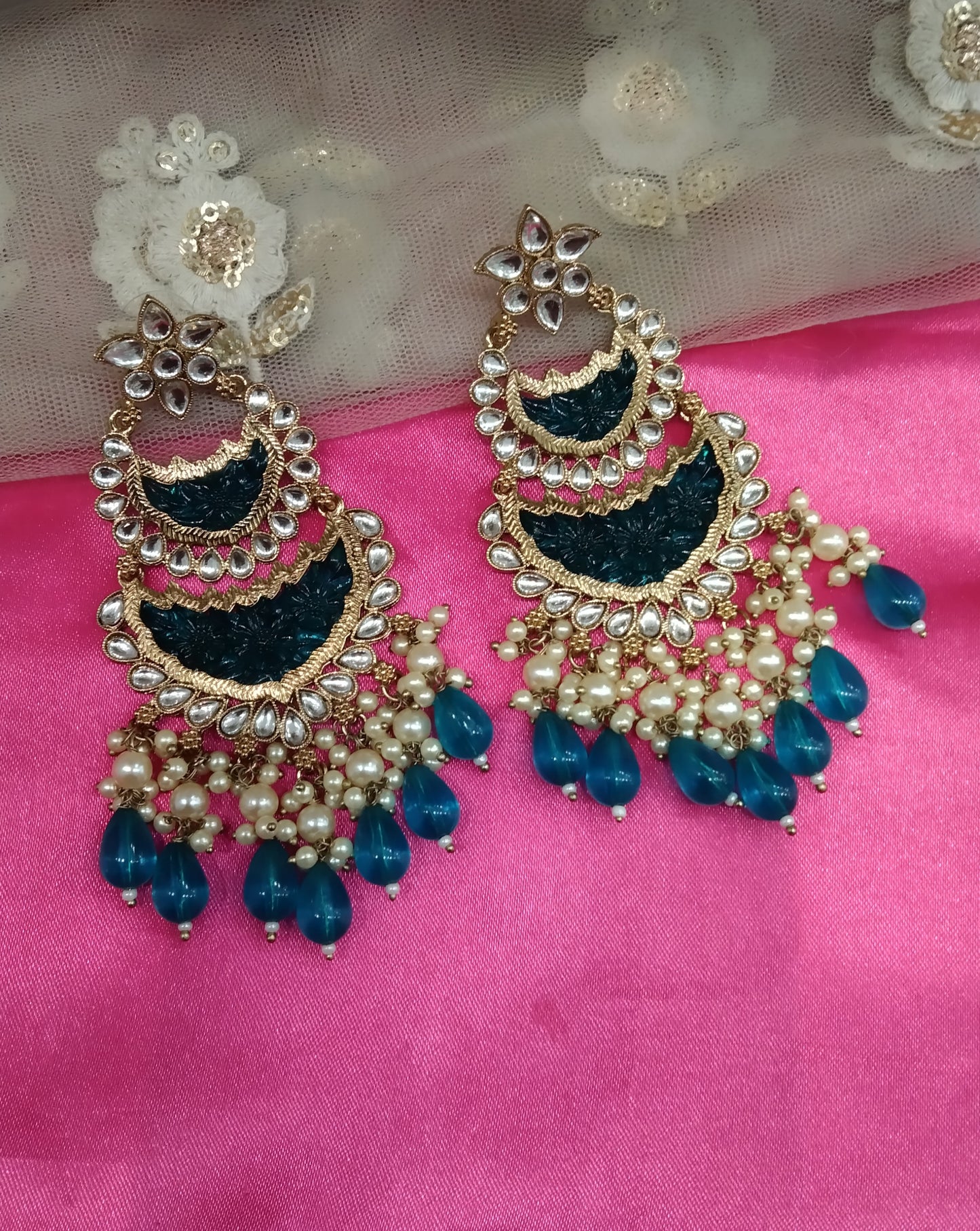 Rama Green  Kundan Velli Bollywood Earrings