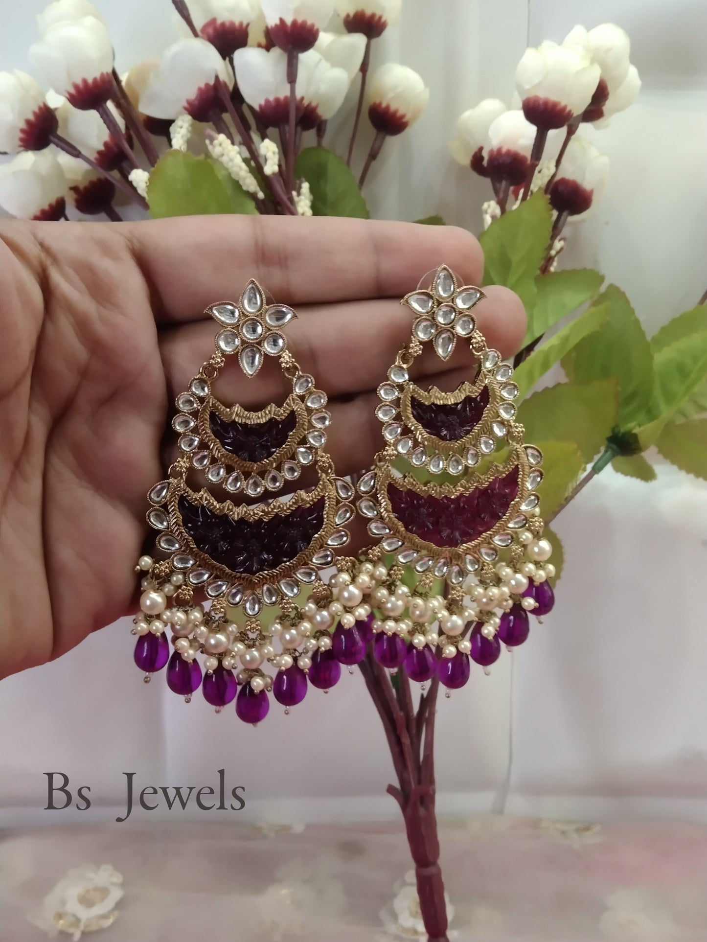 Purple Kundan Velli Bollywood Earrings