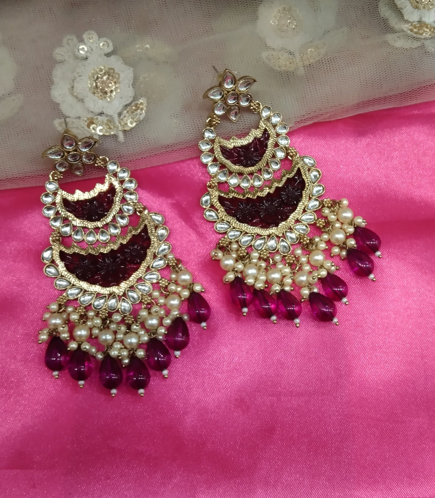 Purple Kundan Velli Bollywood Earrings