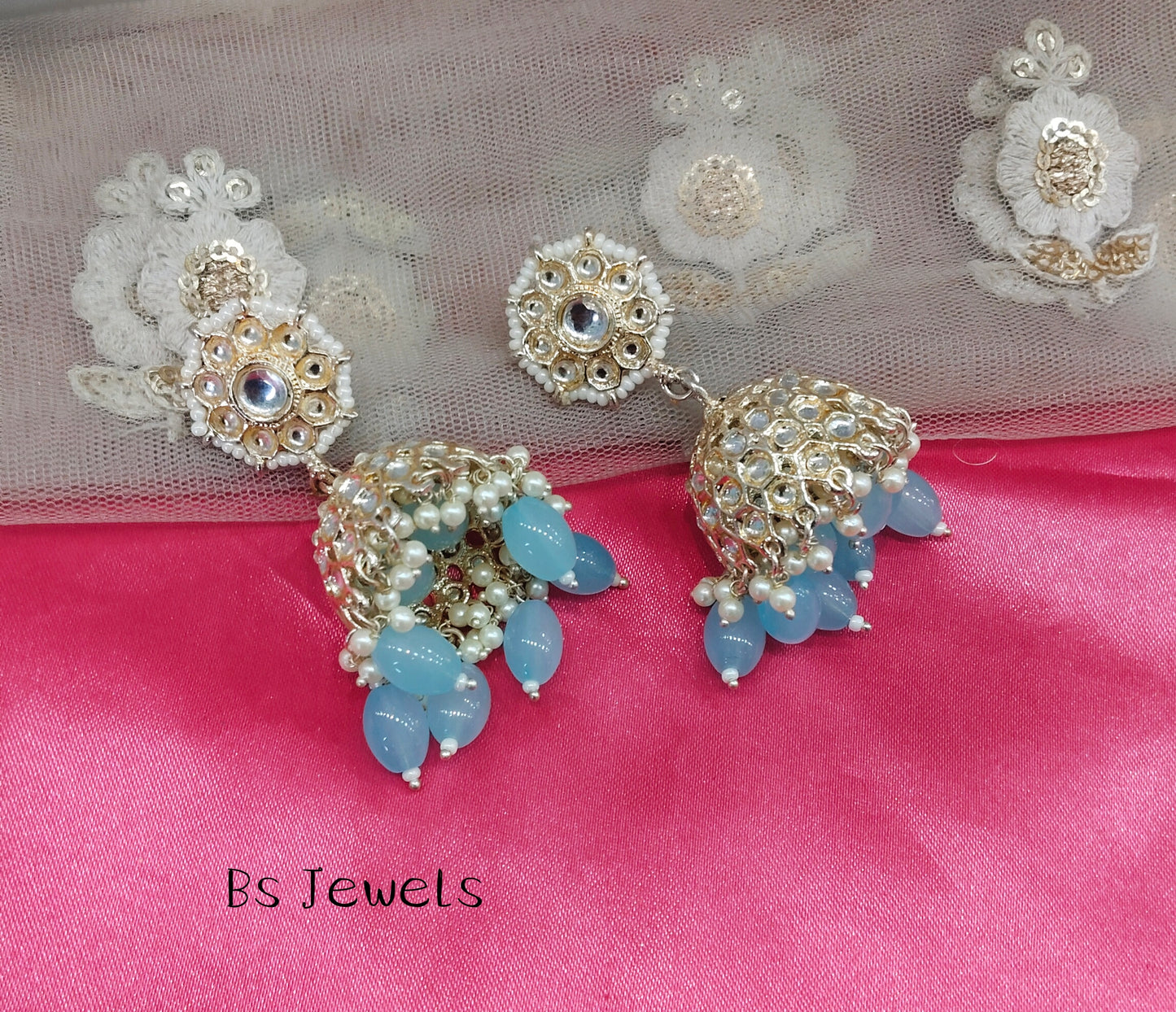 Sea Green Kundan Jhumka How Bollywood Earrings