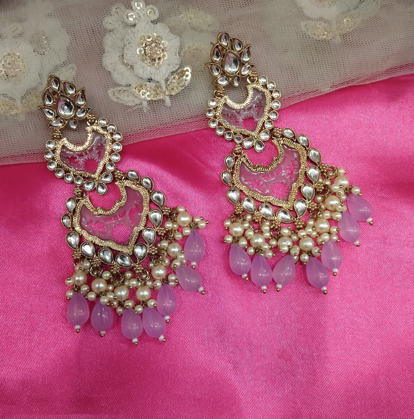 Lavender Kundan Velli Bollywood Earrings