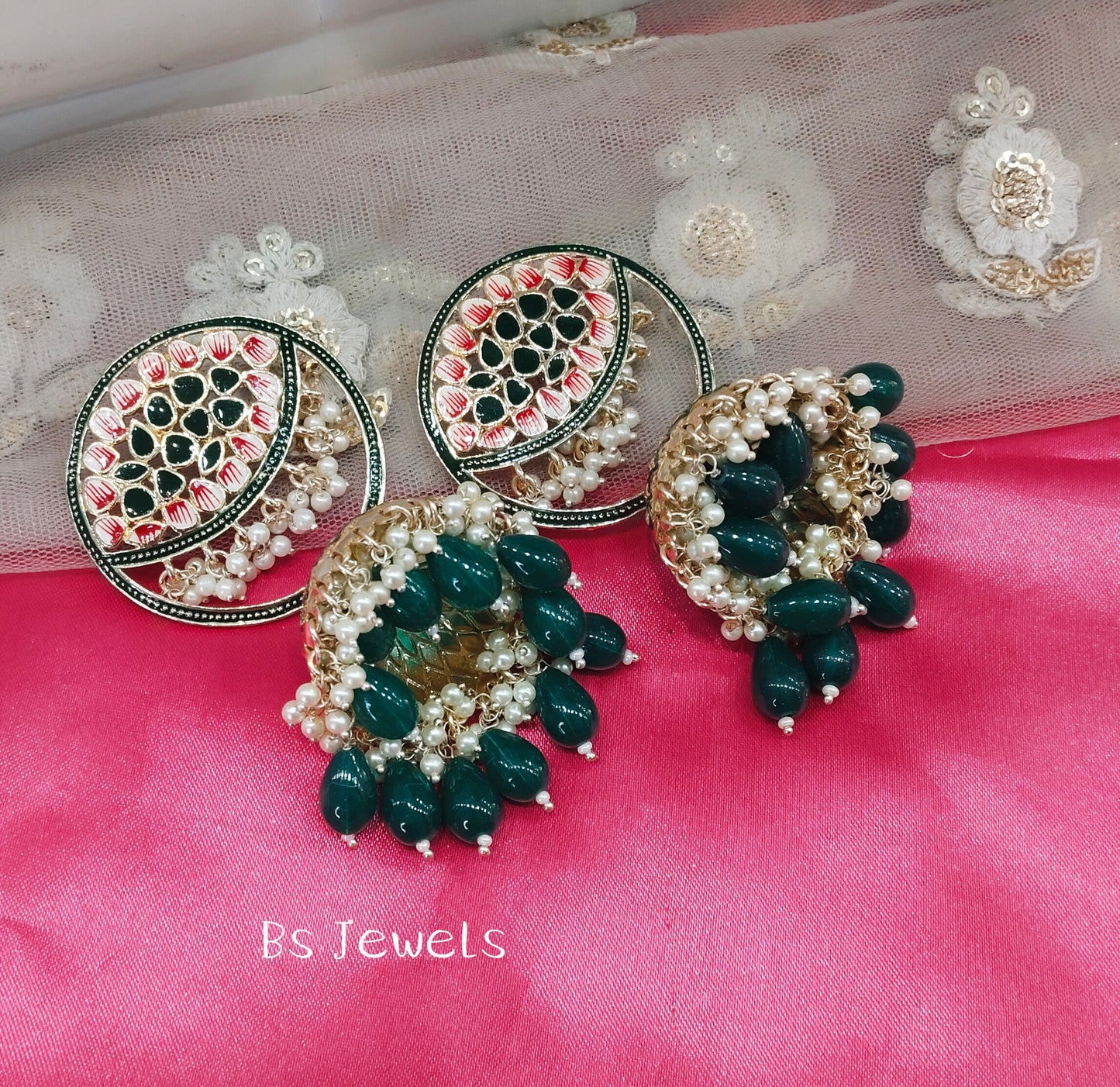 Green Meenakari Jhumka Coke Bollywood Earrings
