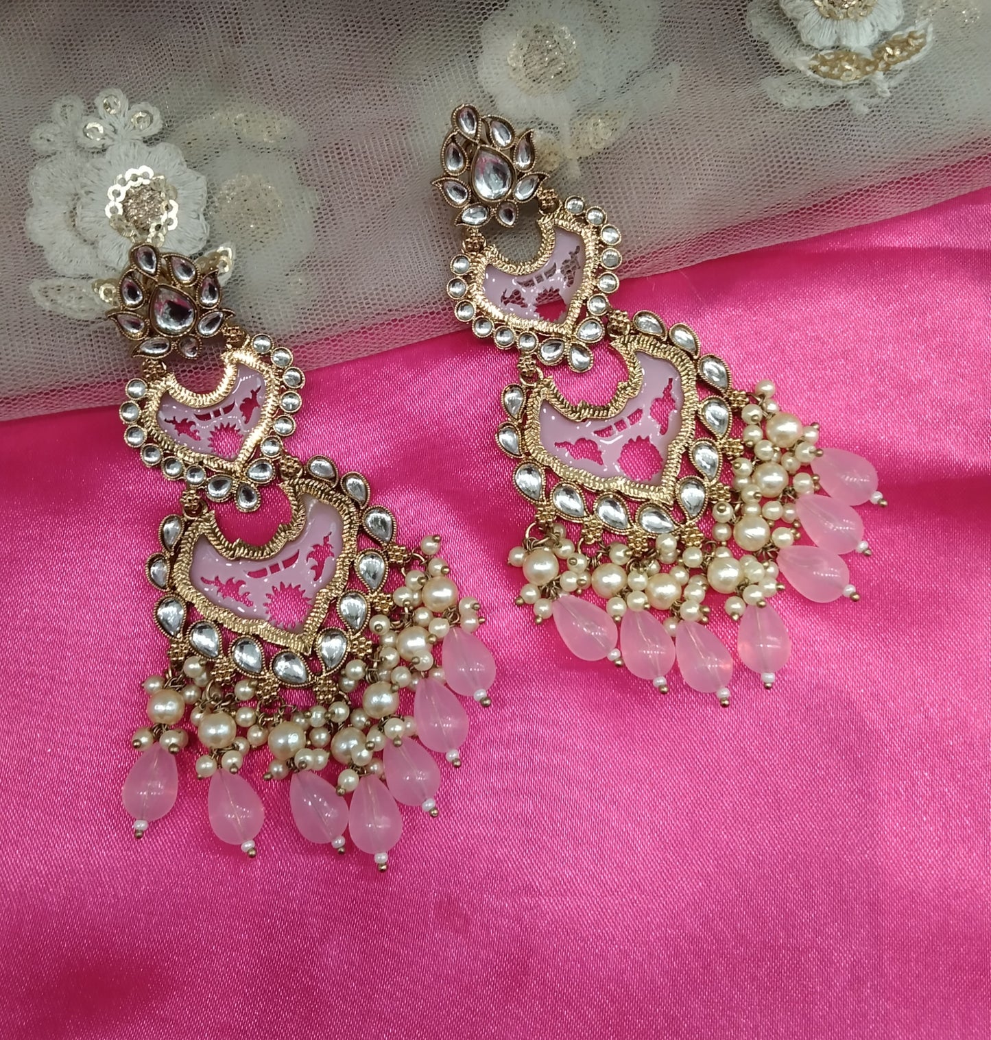 Baby Pink Kundan Velli Bollywood Earrings