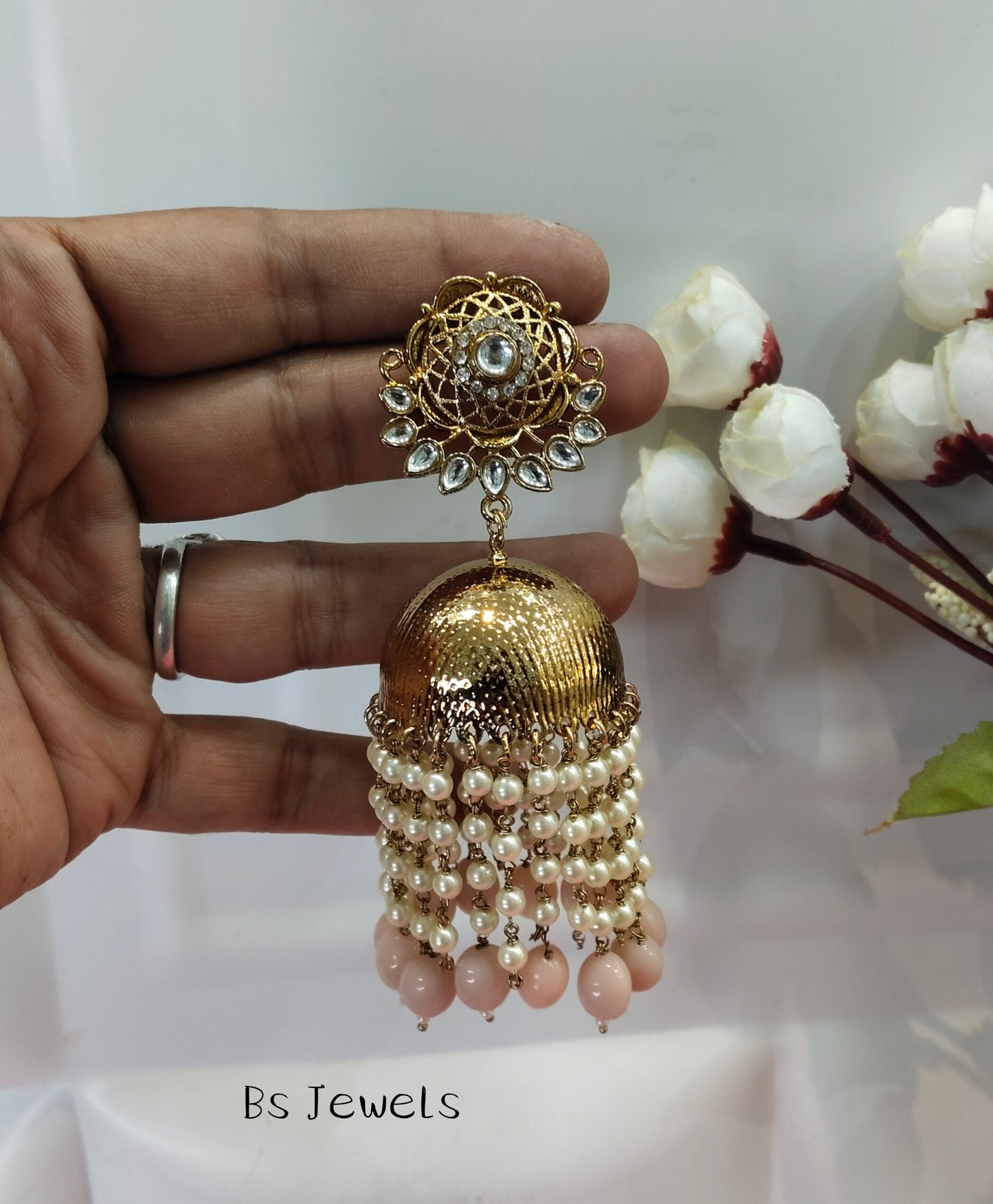 Peach Kundan Jhumka Asia Bollywood Earrings
