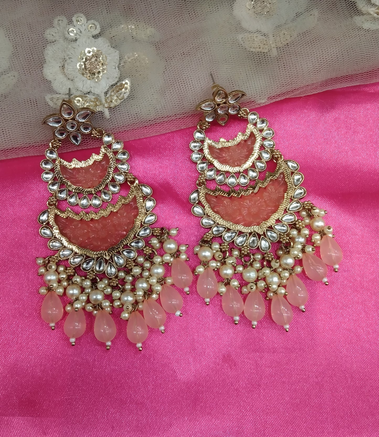 Peach Kundan Velli Bollywood Earrings