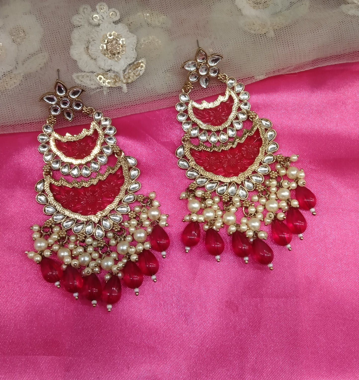 Majenta Kundan Velli Bollywood Earrings