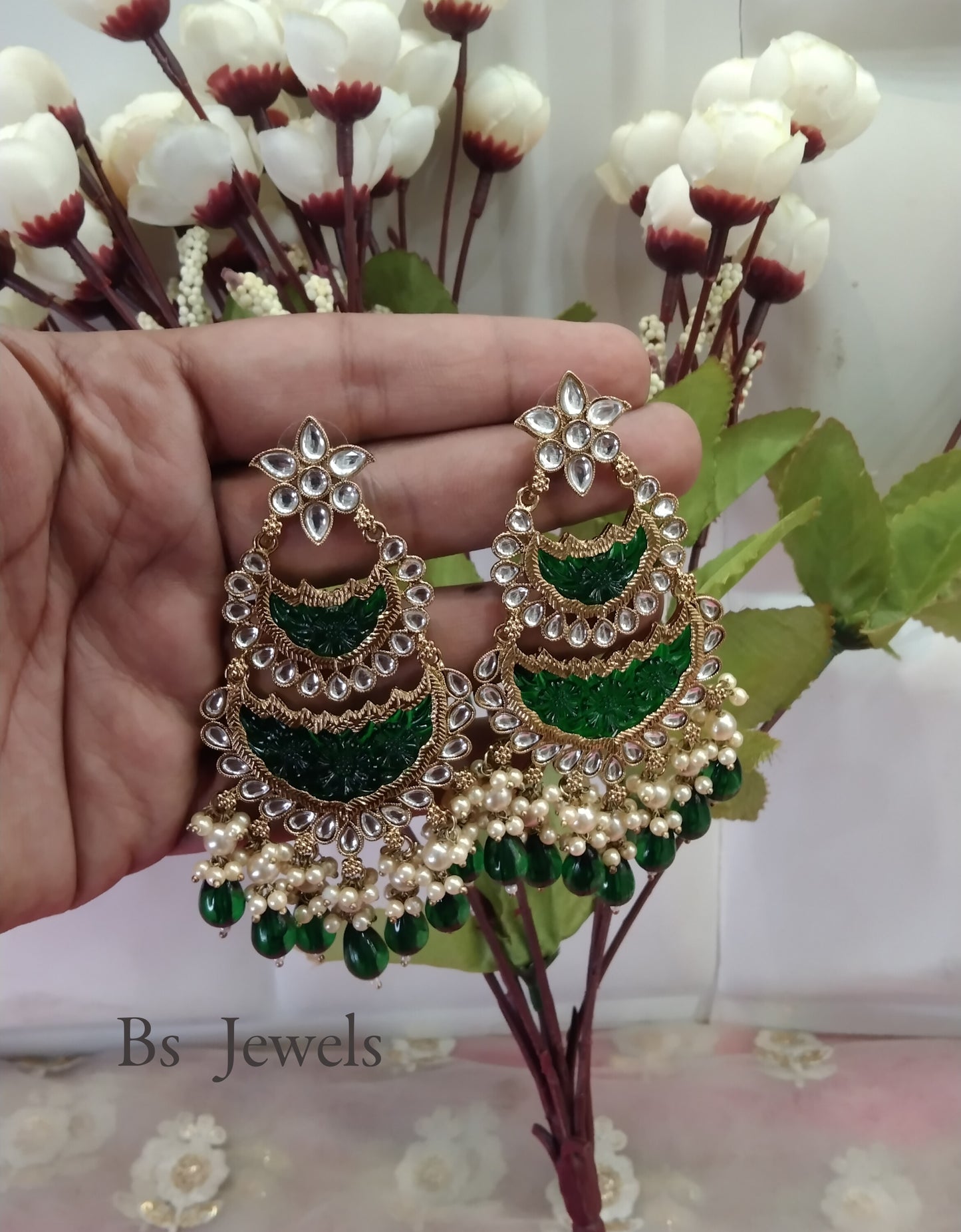 Green Kundan Velli Bollywood Earrings