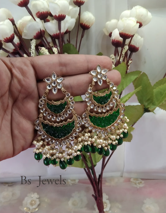 Green Kundan Velli Bollywood Earrings