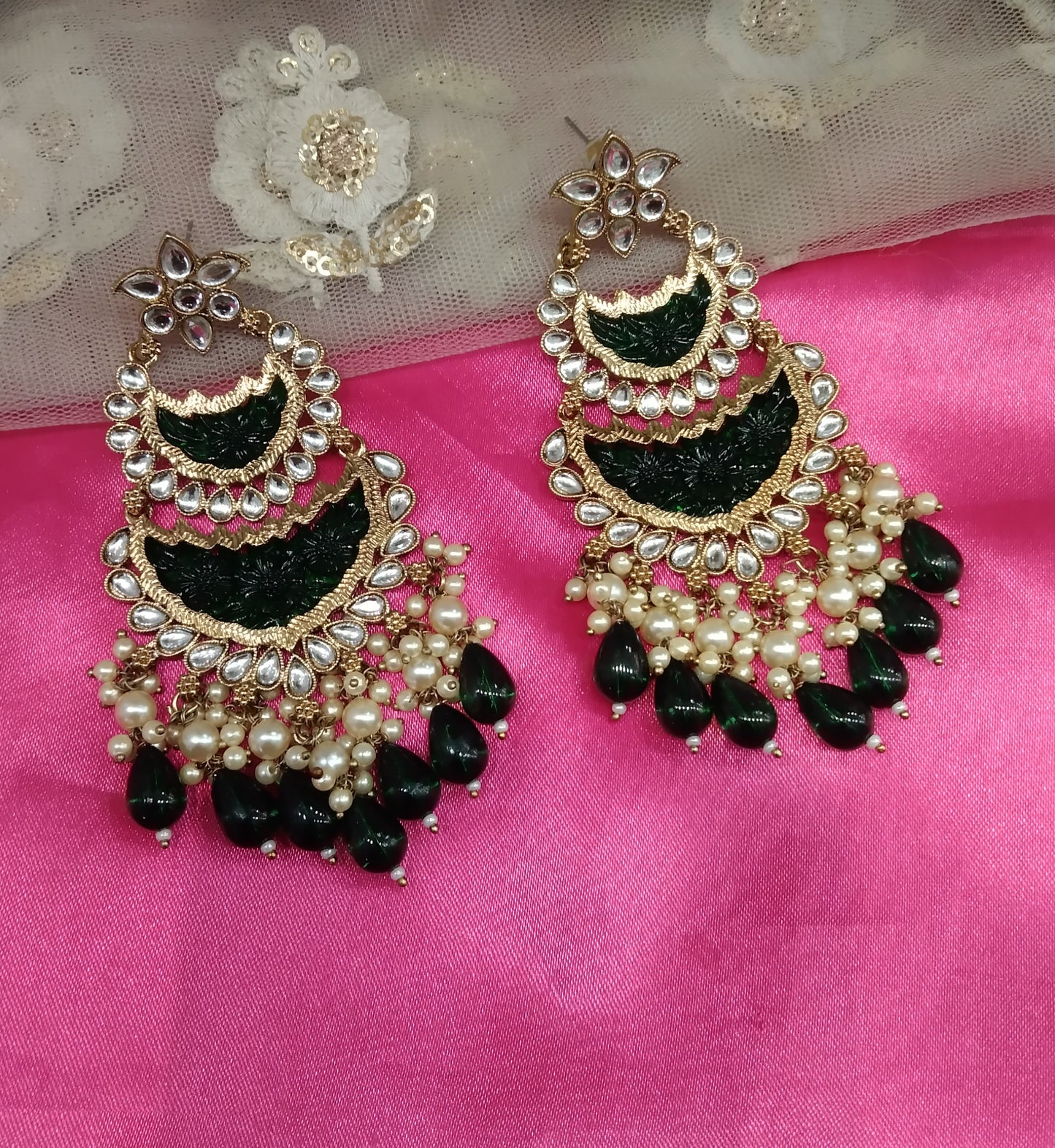 Green Kundan Velli Bollywood Earrings