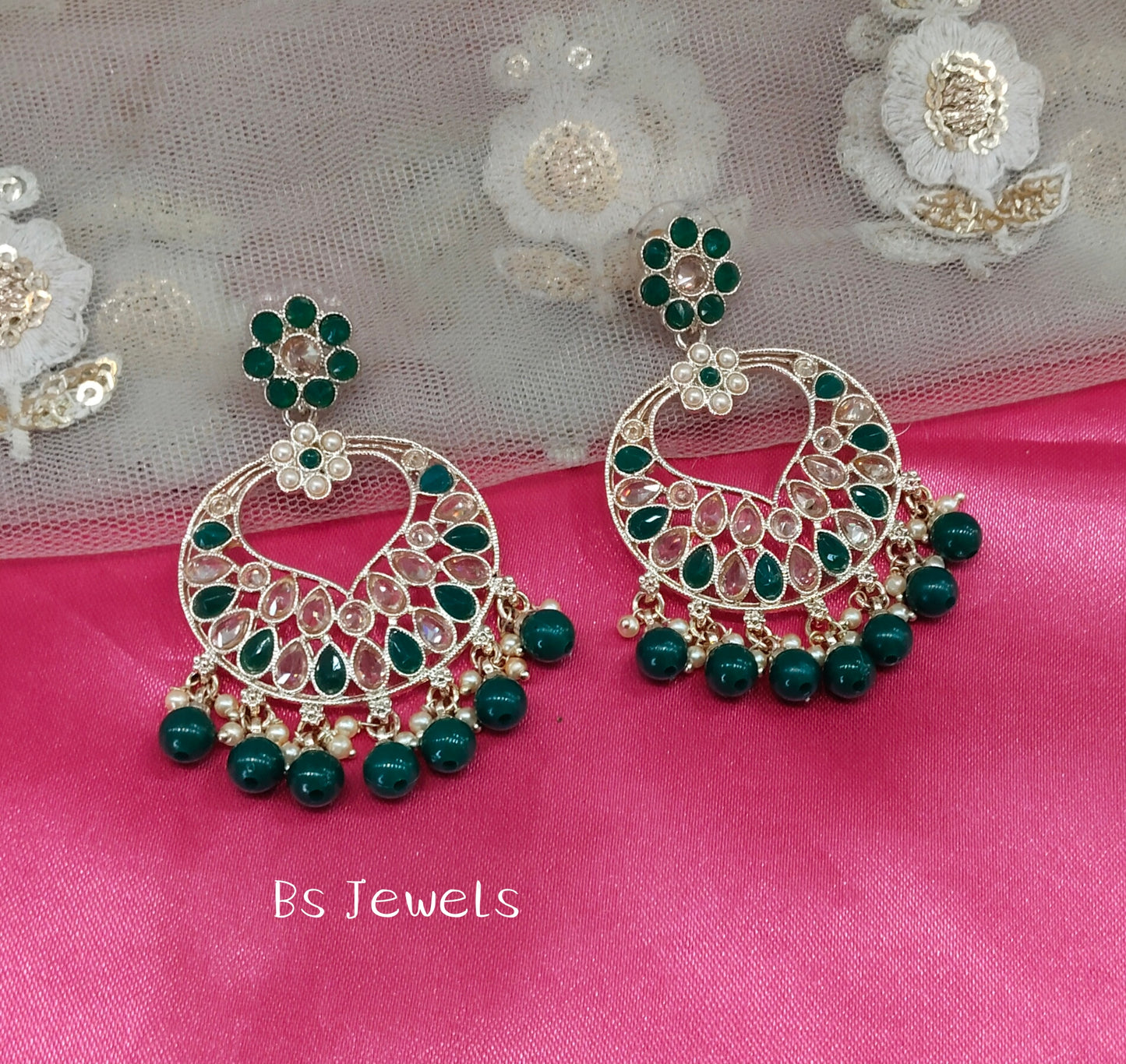 Green Kundan Kazan Bollywood Earrings
