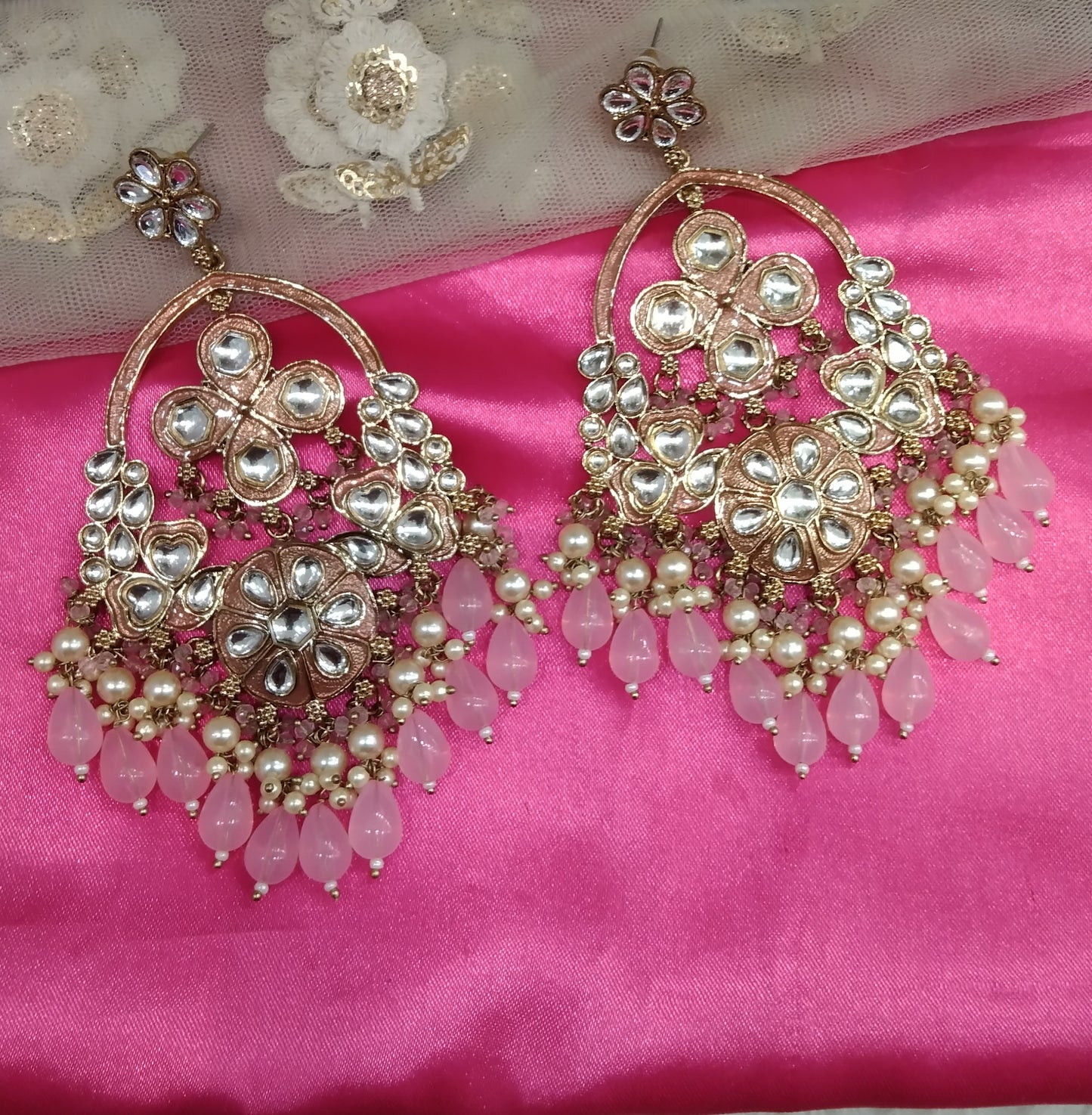 Pink Kundan Tinki Bollywood Earrings