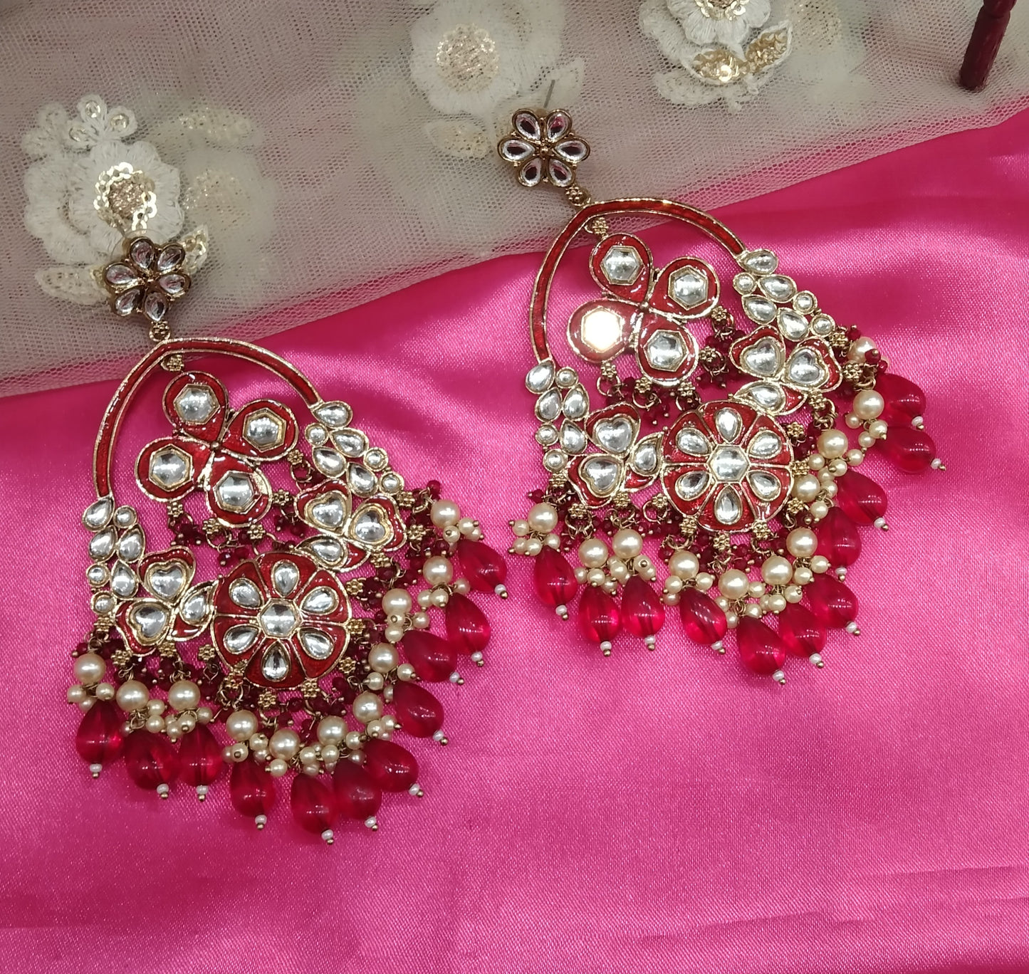 Majenta Kundan Tinki Bollywood Earrings