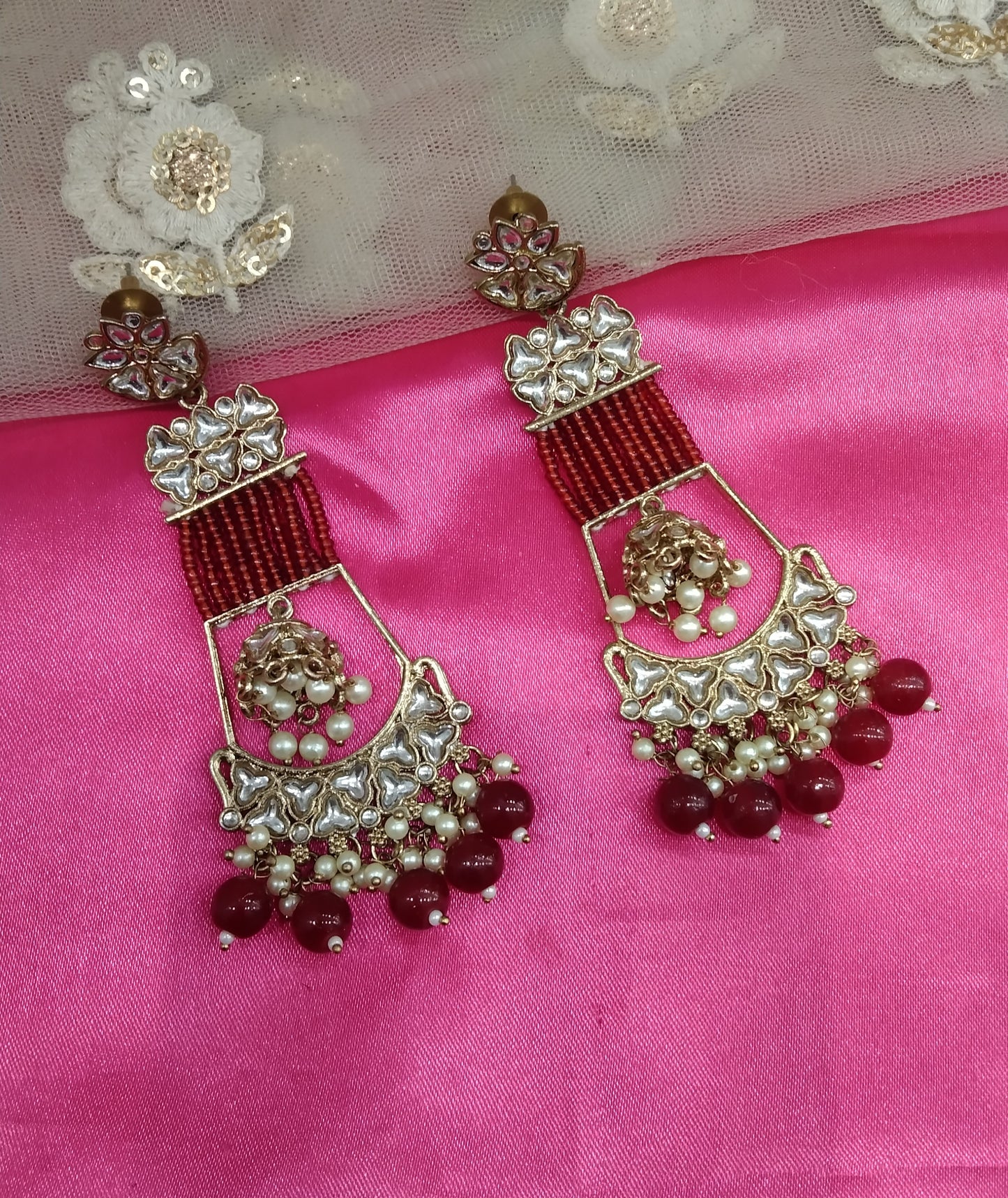 Maroon Kundan Geetika Bollywood Earrings
