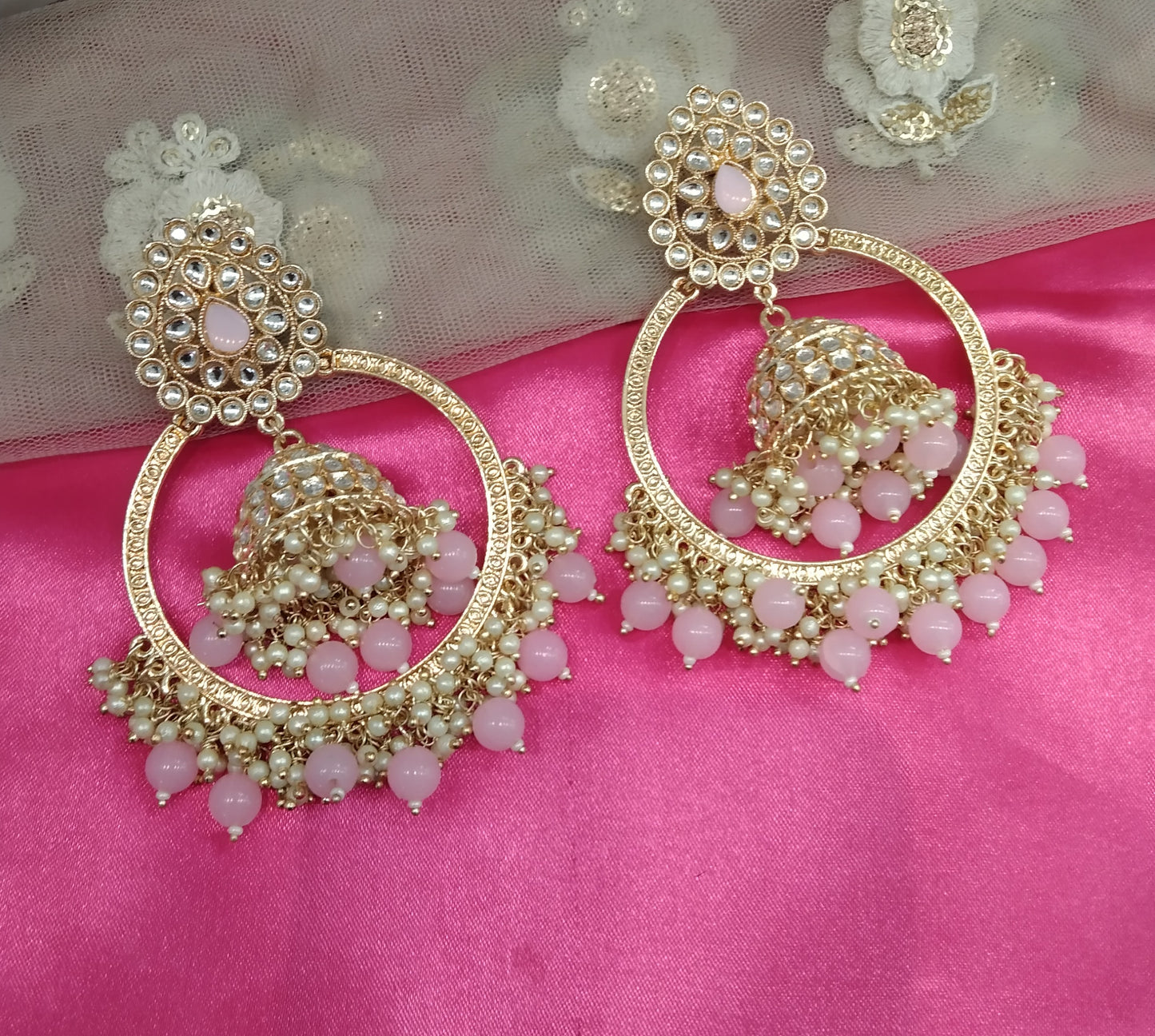 Pink Kundan Jhumka Geetika Bollywood Earrings